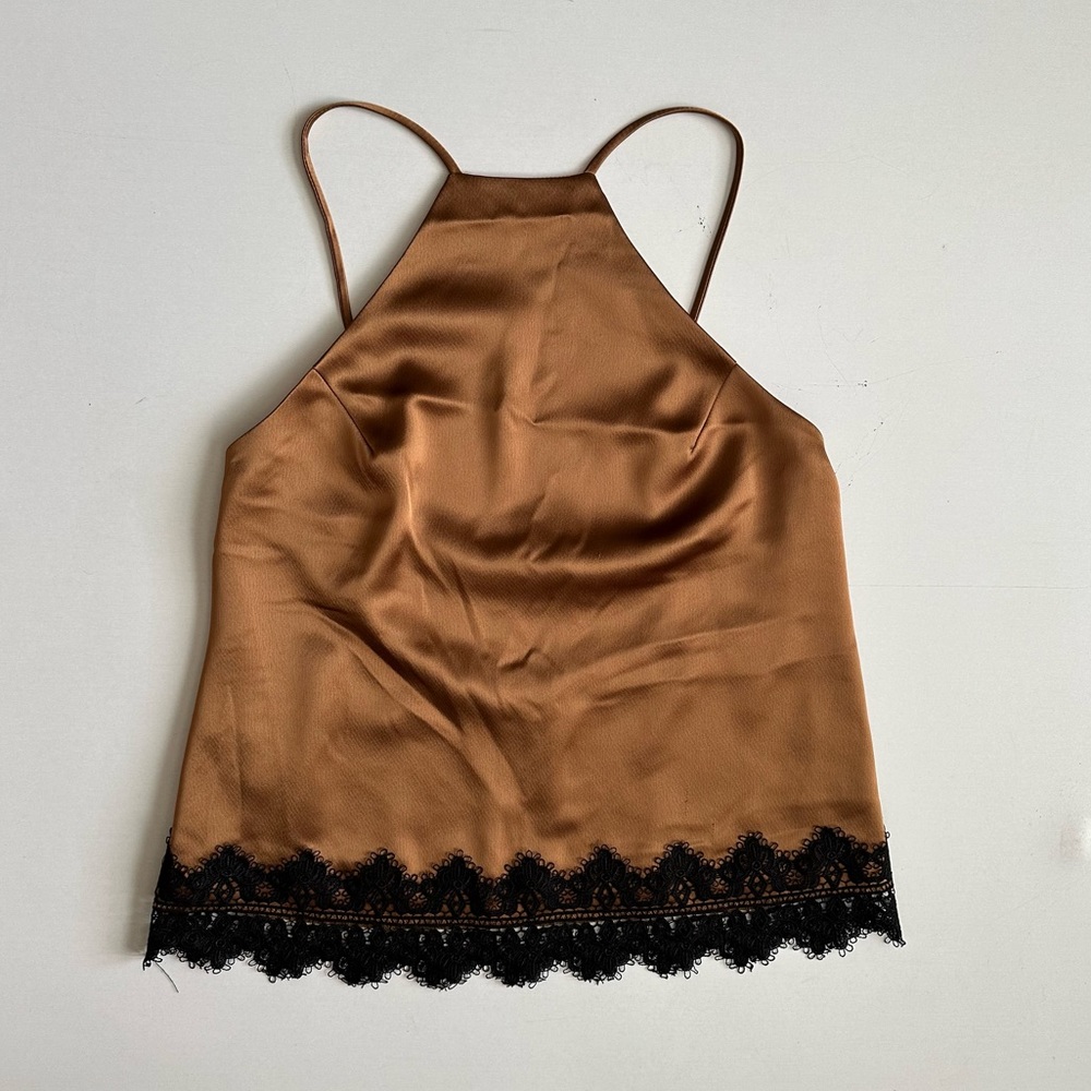 ABS Gold Camisole Black Lace Halter Neck Size Small - Picture 2 of 5
